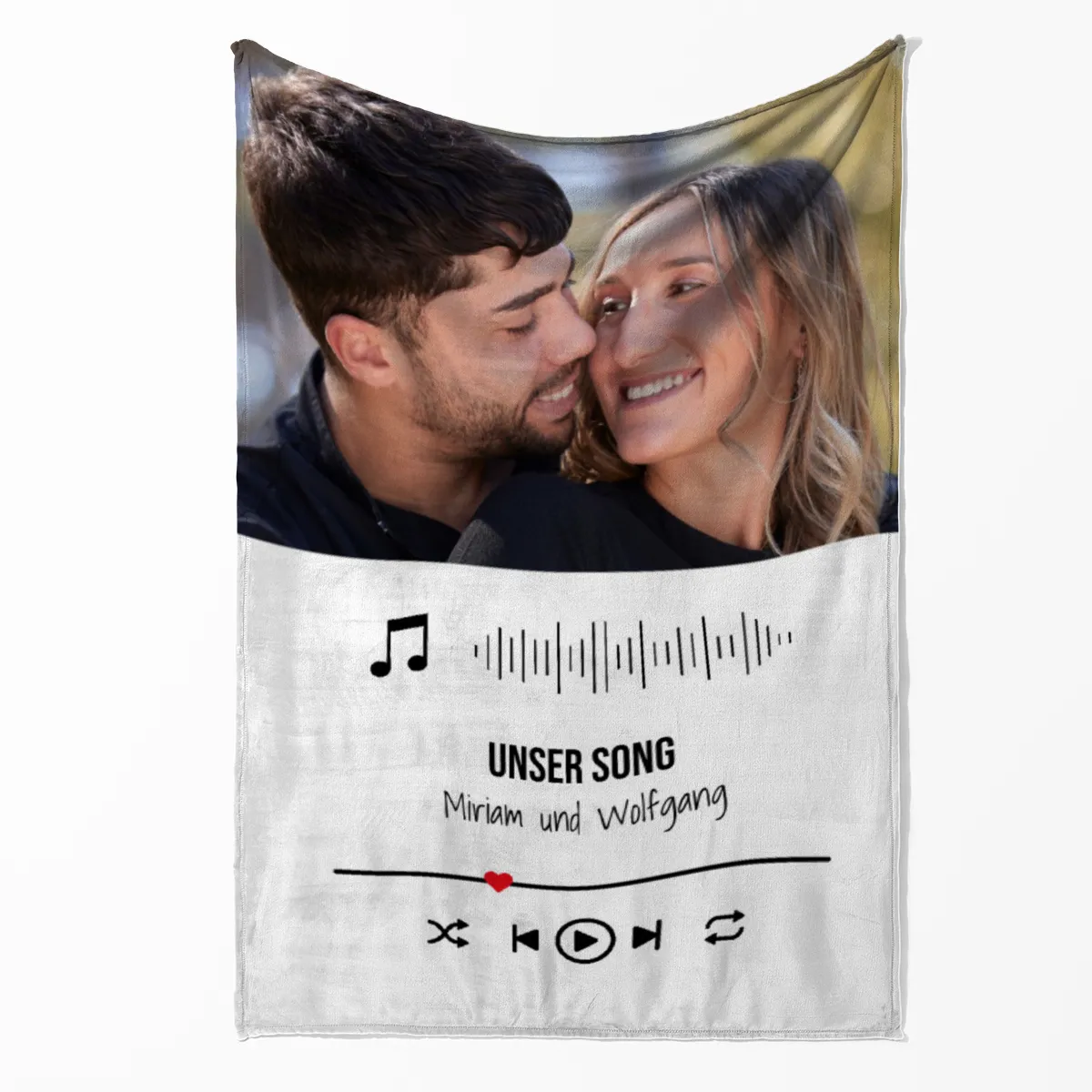 Kuscheldecke Our Lovesong - mit Bild und Text personalisierbar - Geschenkidee für Verliebte, Valentinstag Songplay Text Bild