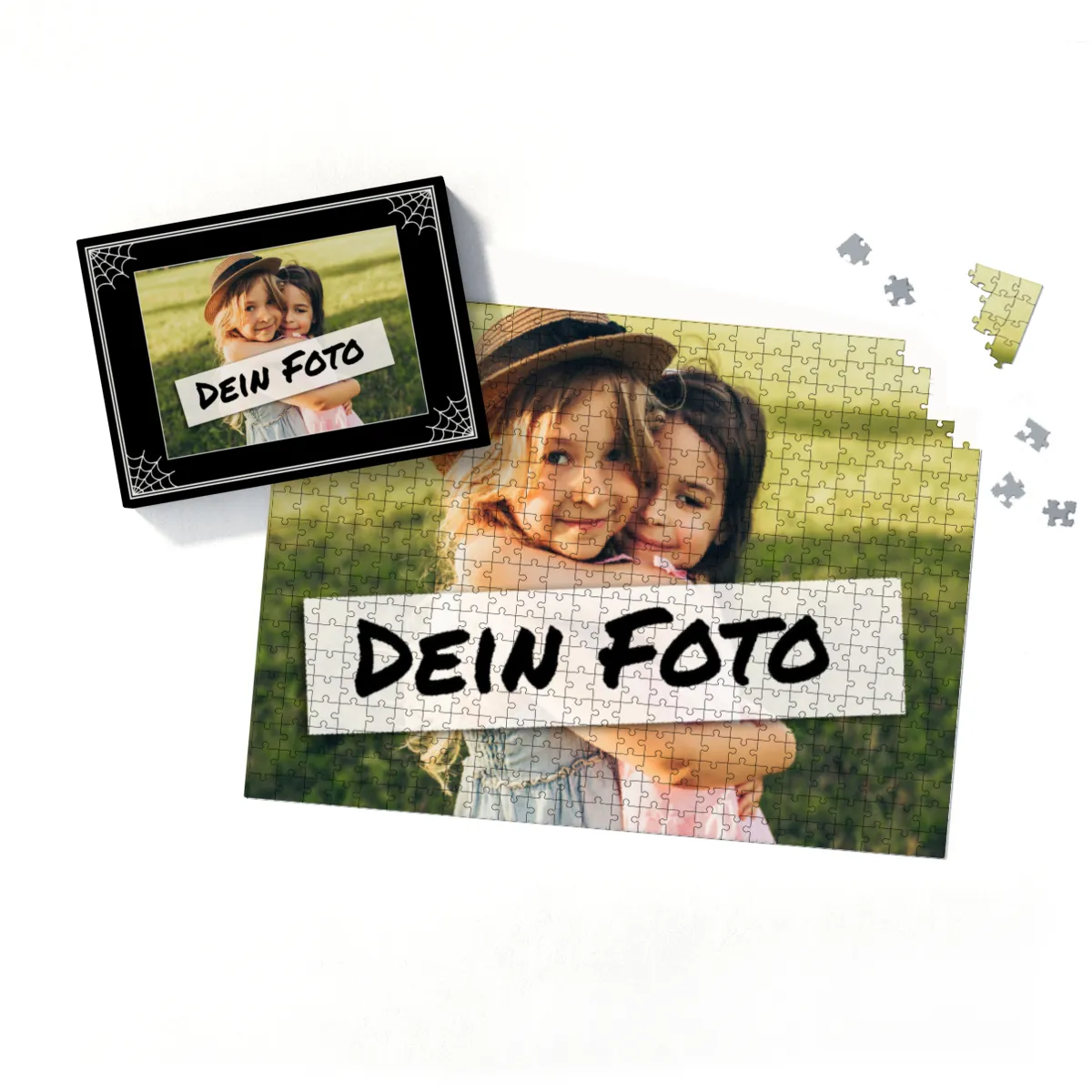 Fotopuzzle mit eigenem Bild - Puzzle selbst gestalten 1000 Teile - Schachtel im Spinnendesign - mit Foto personalisiert - Geschenk Geburtstag - Halloween 1000 Teile Quer