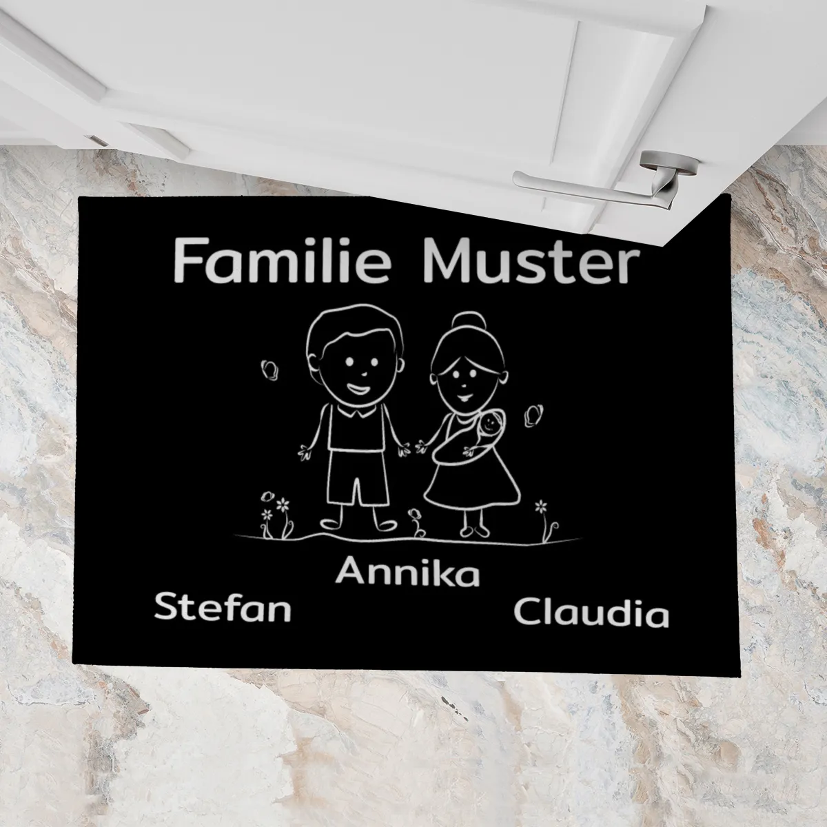 Personalisierte Fußmatte Pärchen mit Hund und Katze schwarz 70 x 50 cm