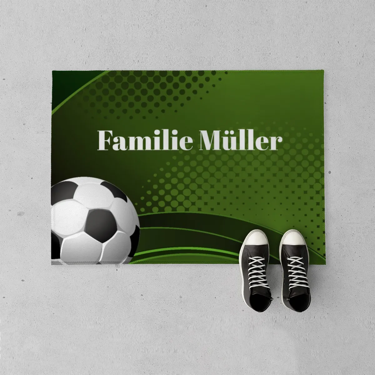 Fußmatte mit Namen personalisierbar - Geschenkidee Einzug, Geburtstag, Hobby - Fussmatte mit Namen - Motiv Fußball 70 x 50 cm