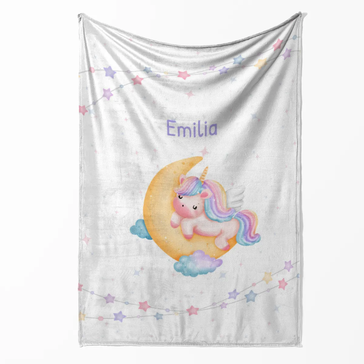 Babydecke mit Namen personalisierbar, Kuscheldecke, Namensdecke mit Einhorn, Geschenkidee Geburt Motiv Einhorn 75 x 100 cm