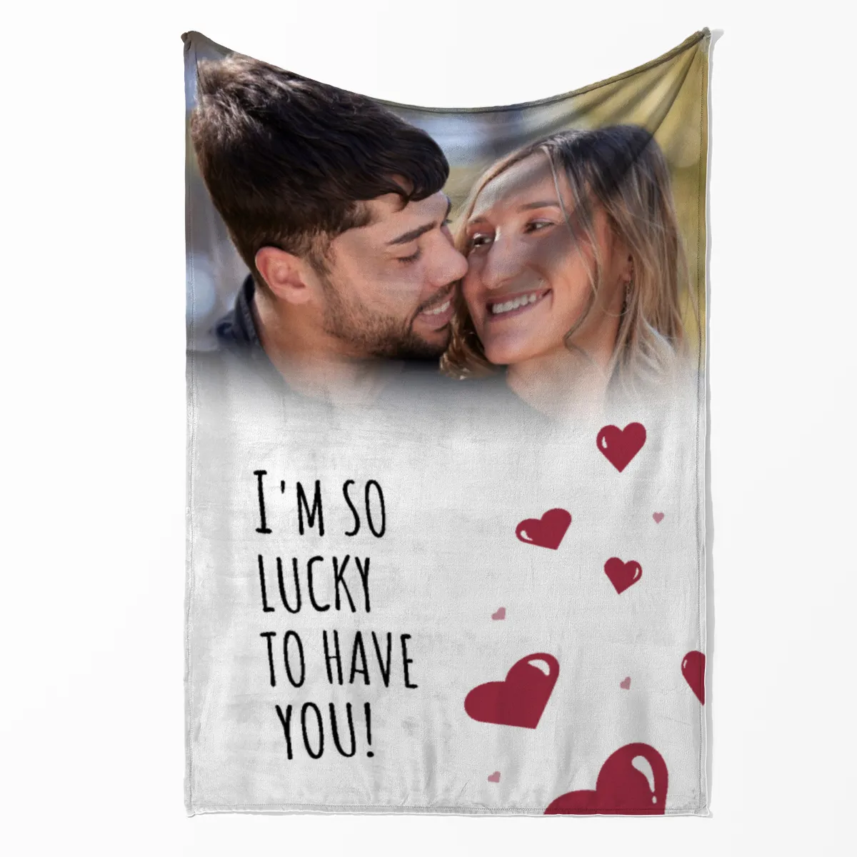 Kuscheldecke So Lucky - mit Foto personalisierbar - Geschenkidee für Verliebte, Valentinstag So Lucky