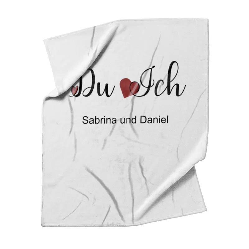 Kuscheldecke Du Ich mit Herzen - mit Namen personalisierbar - Geschenkidee für Verliebte, Valentinstag Text Herzen 125 x 155 cm