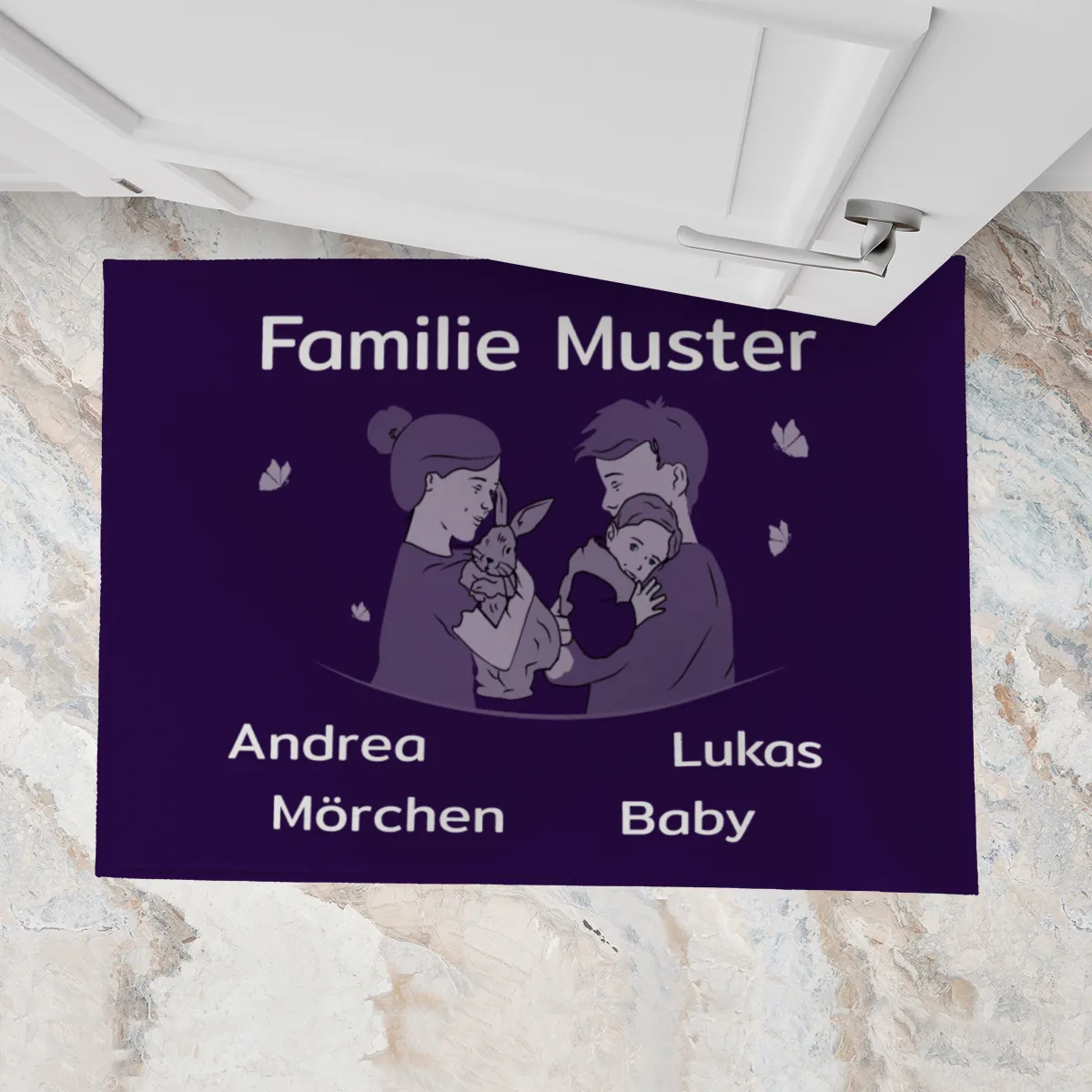 Personalisierte Fußmatte Pärchen mit Hund und Katze schwarz 70 x 50 cm