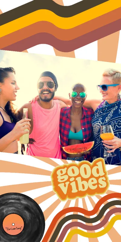 Strandtuch Good Vibes im Retro-Look - mit Foto personalisierbar - Foto-Badetuch für Urlaub, Bad, Strand - Good Vibes