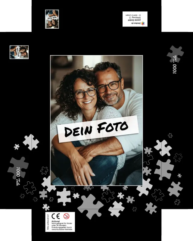 Fotopuzzle mit eigenem Bild - Puzzle selbst gestalten 1000 Teile Quer - Schachtel Puzzleteile schwarz - mit Foto personalisiert - Geschenk Geburtstag