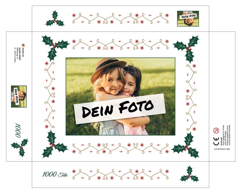 Fotopuzzle mit eigenem Bild - Fotopuzzle selbst gestalten 1000 Teile - Schachtel Weihnachtsbordüre - 1000 Teile Puzzle mit Foto - Geschenk Weihnachten Xmas2 1000 Teile Quer