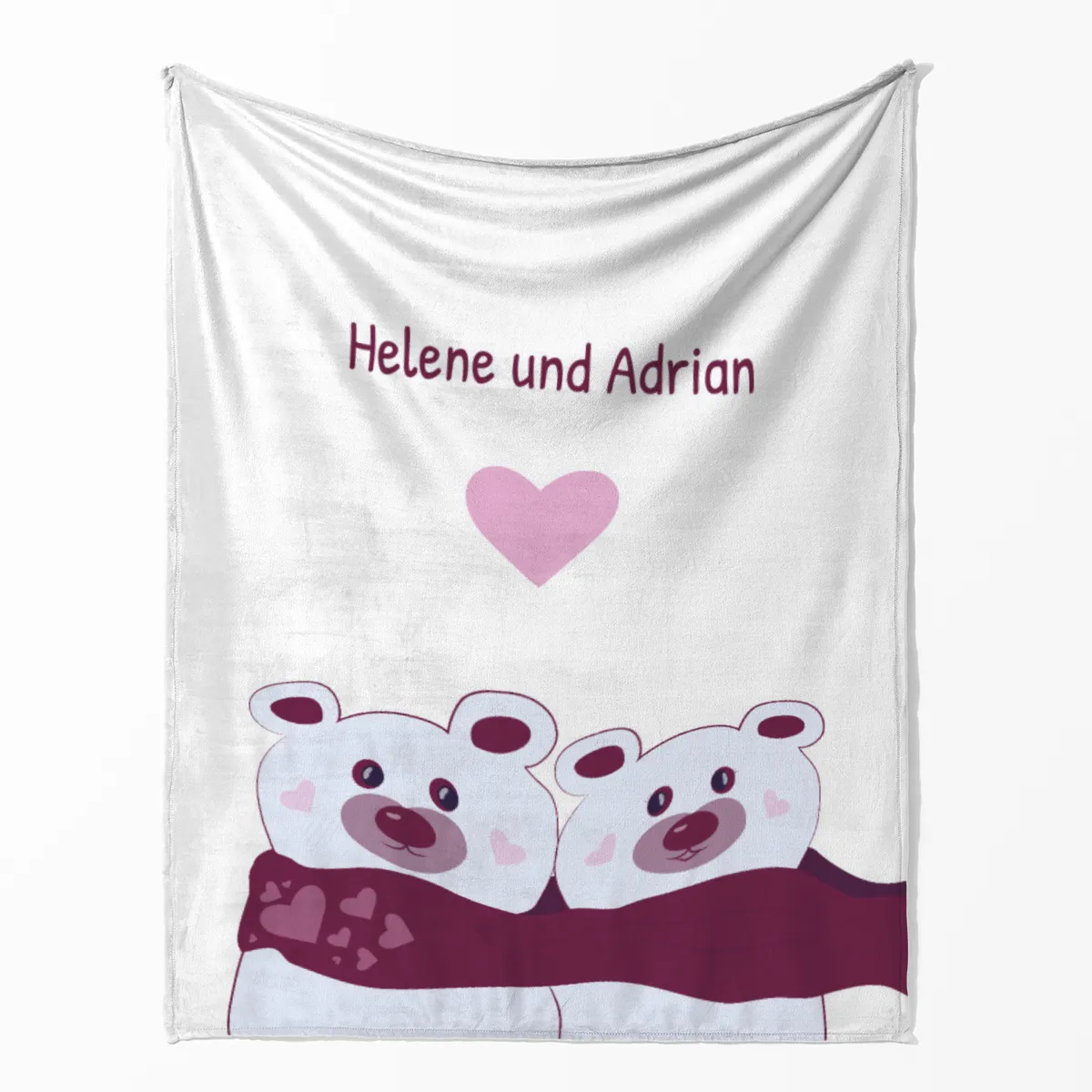 Kuscheldecke Bären mit Schal - mit Namen personalisierbar - Geschenkidee für Verliebte Bären Schal 140 x 200 cm