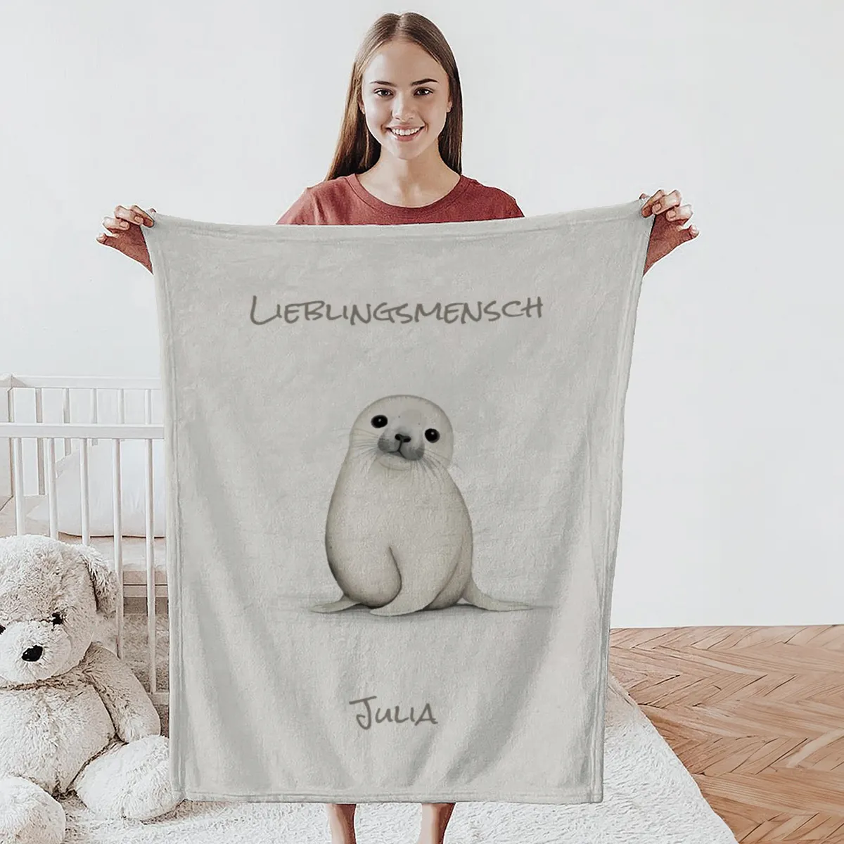Kuscheldecke Kleine Robbe beige 140 x 200 cm