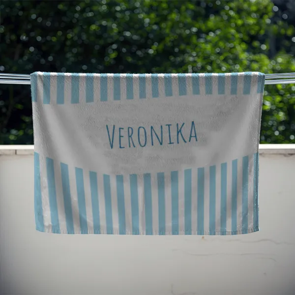 Duschtuch gestreift mit blauen Delfinen - mit Namen personalisierbar - personalisiertes Namensduschtuch - Delfine blau