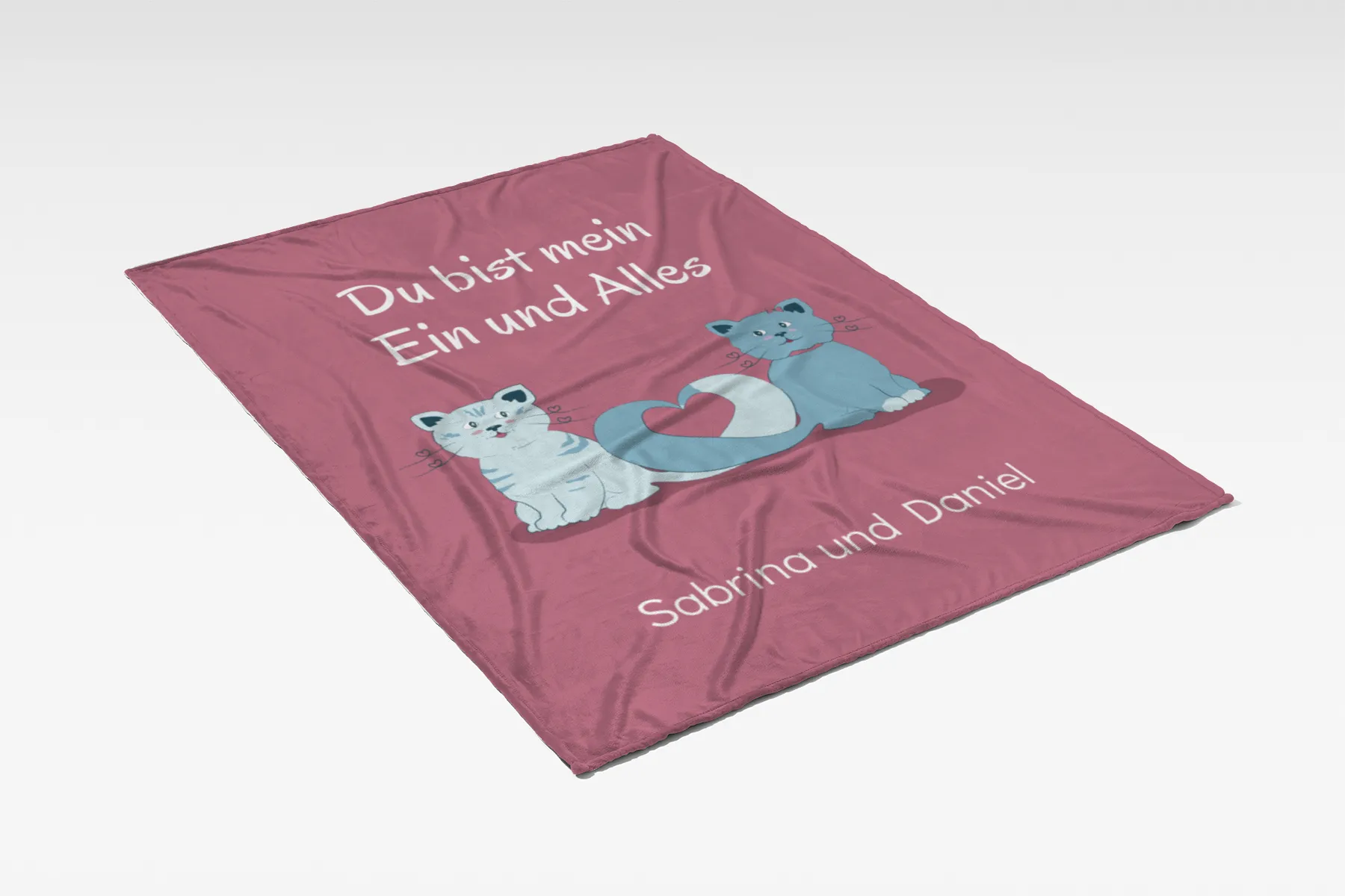 Kuscheldecke Verliebte Katzen - mit Namen personalisierbar - Geschenkidee für Verliebte Verliebte Katzen 140 x 200 cm