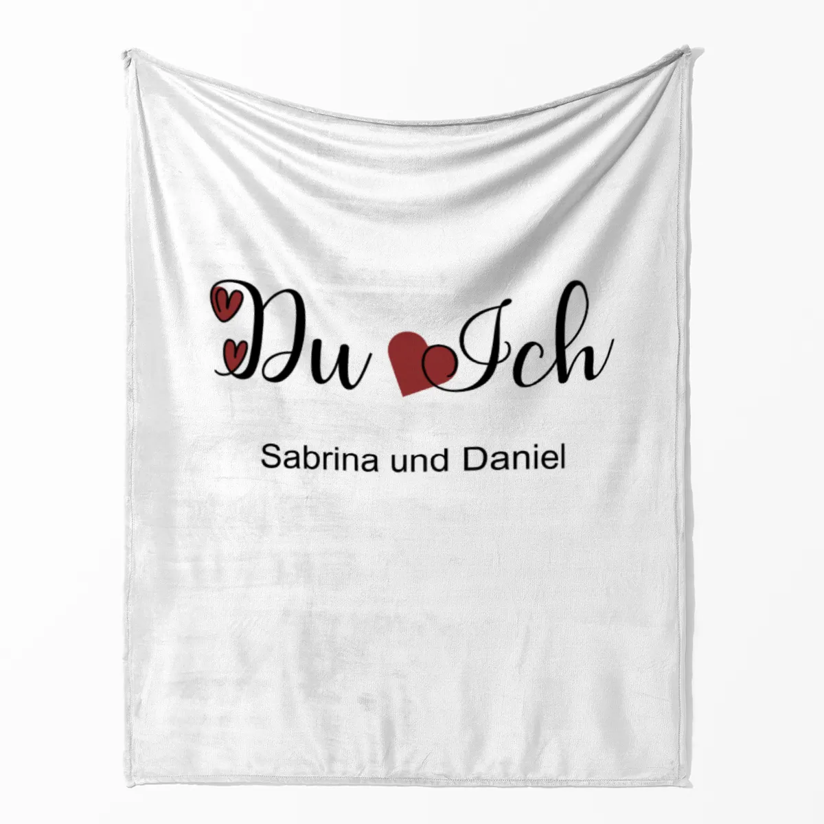 Kuscheldecke Du Ich mit Herzen - mit Namen personalisierbar - Geschenkidee für Verliebte, Valentinstag Text Herzen 140 x 200 cm