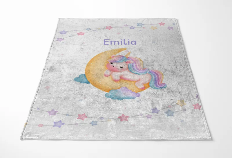 Babydecke mit Namen personalisierbar, Kuscheldecke, Namensdecke mit Einhorn, Geschenkidee Geburt Motiv Einhorn 75 x 100 cm