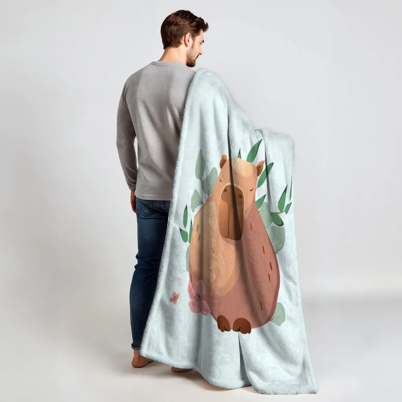Wohndecke mit Namen personalisierbar, Kuscheldecke, niedliche Namensdecke mit Capybara, Geschenkidee Geburtstag Motiv Capy Wintermütze 140 x 200 cm