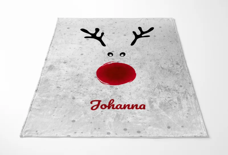 Personalisierte Babydecke Rentiernase - Babydecke mit Namen und Rentiermotiv - Babydecke mit Namen personalisierbar - Geschenkidee Weihnachten Baby Rentiernase 75 x 100 cm