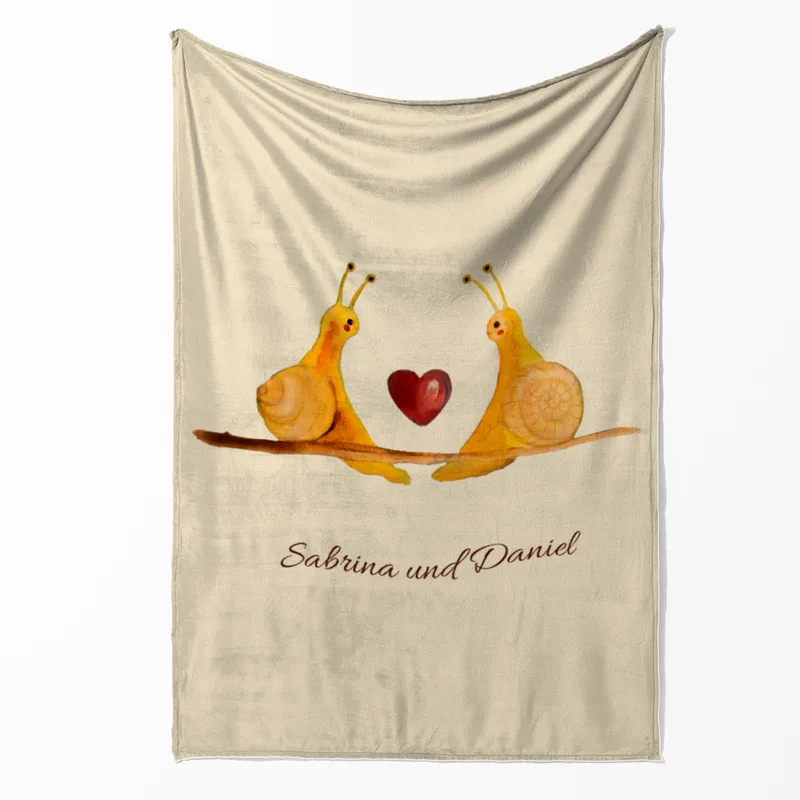 Kuscheldecke Verliebte Schnecken - mit Namen personalisierbar - Geschenkidee für Verliebte, Valentinstag Verliebte Schnecken 140 x 200 cm