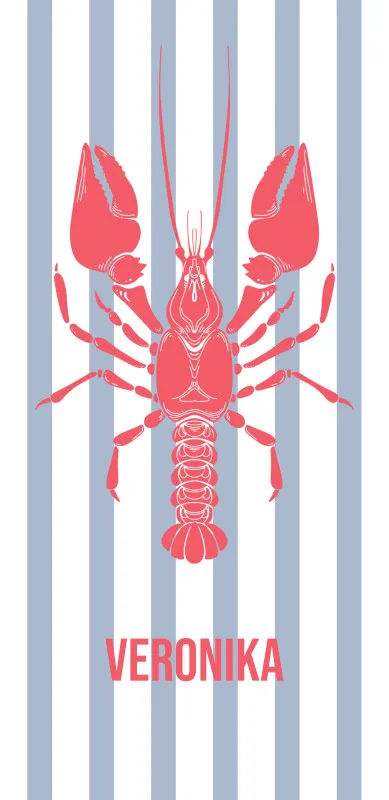 Badetuch blau gestreift mit Hummer - mit Namen personalisierbar - personalisiertes Namens-Badetuch - Strandtuch mit Wunschtext - Lobster blau