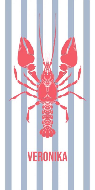 Badetuch blau gestreift mit Hummer - mit Namen personalisierbar - personalisiertes Namens-Badetuch - Strandtuch mit Wunschtext - Lobster blau