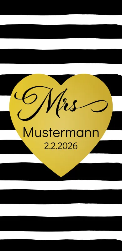 Badetuch mit Namen personalisierbar - personalisiertes Namens-Badetuch - Strandtuch mit Wunschtext - Geschenkidee Hochzeit, Paar - Motiv Misses Heart Stripes