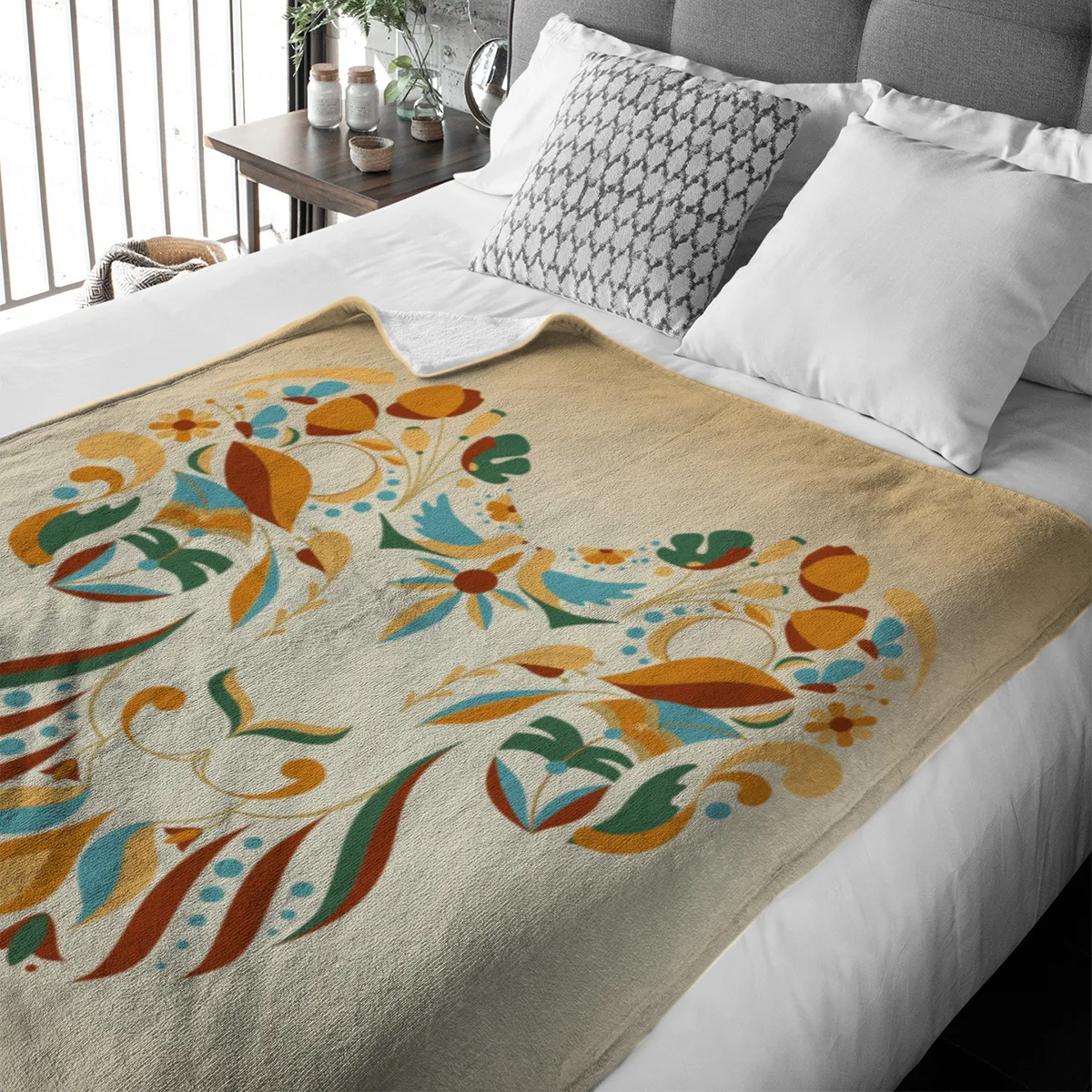 Sternzeichen Wohndecke Wassermann floral mit Namen personalisierbar