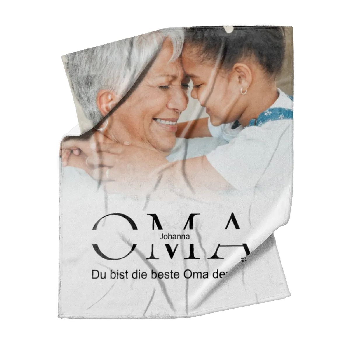 Kuscheldecke Oma 140 x 200 cm - mit Foto und 2 Texten personalisierbar - Fotodecke selbst gestalten - Geschenkidee Muttertag, Geburtstag OMA white