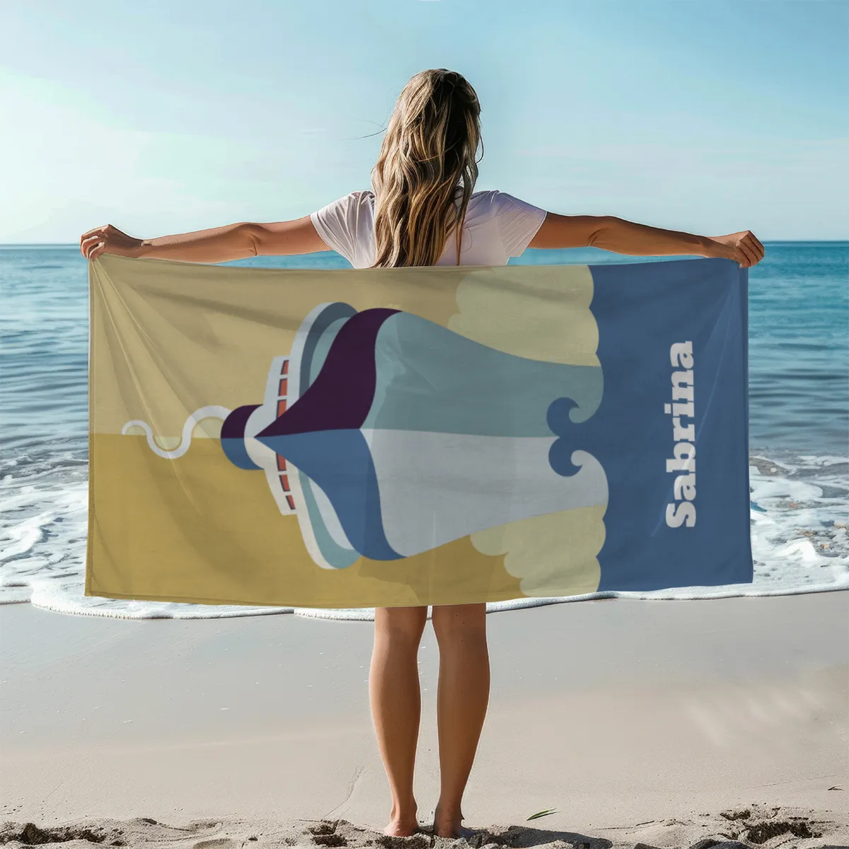 Badetuch Sommer - mit Namen personalisierbar - personalisiertes Namens-Badetuch - Strandtuch mit Wunschtext - Dampfer