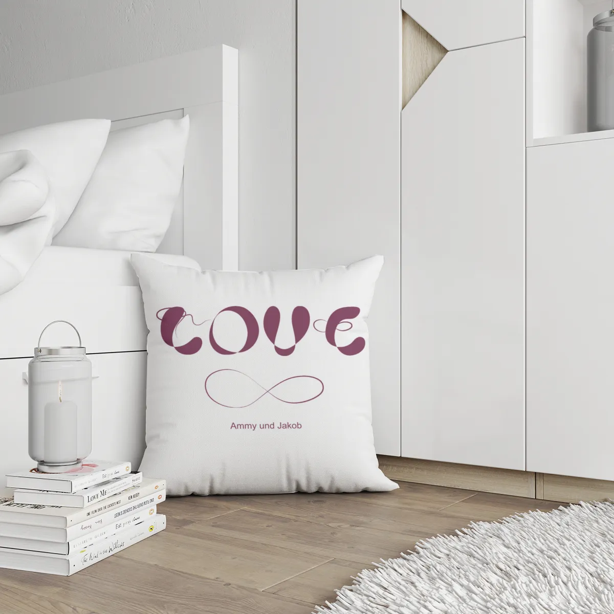 Samtkissenbezug Infinite Love - mit Namen personalisierbar - Geschenkidee Valentinstag, Hochzeit lila 40 x 40 cm