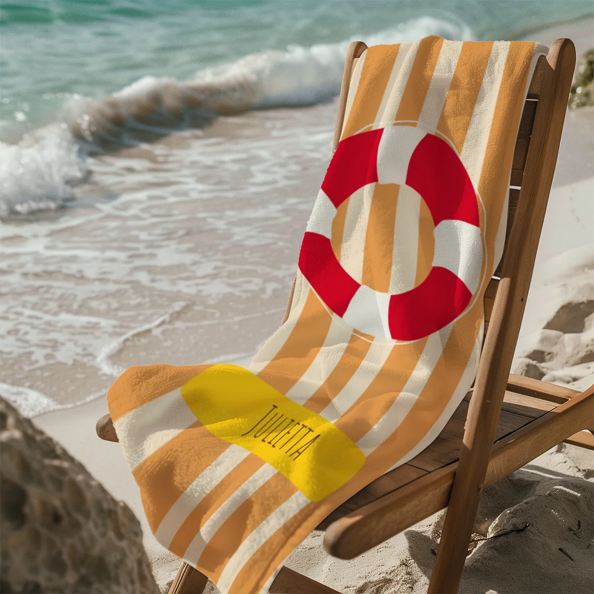 Badetuch Sommer - mit Namen personalisierbar - personalisiertes Namens-Badetuch - Strandtuch mit Wunschtext -