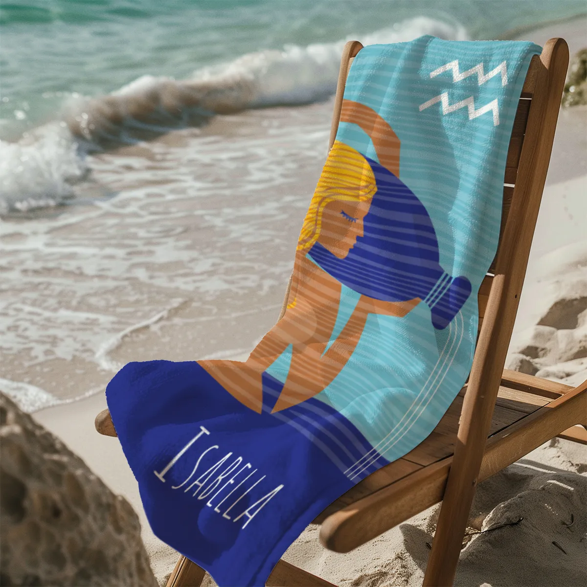 Strandtuch Sternzeichen Wassermann - mit Namen personalisierbar