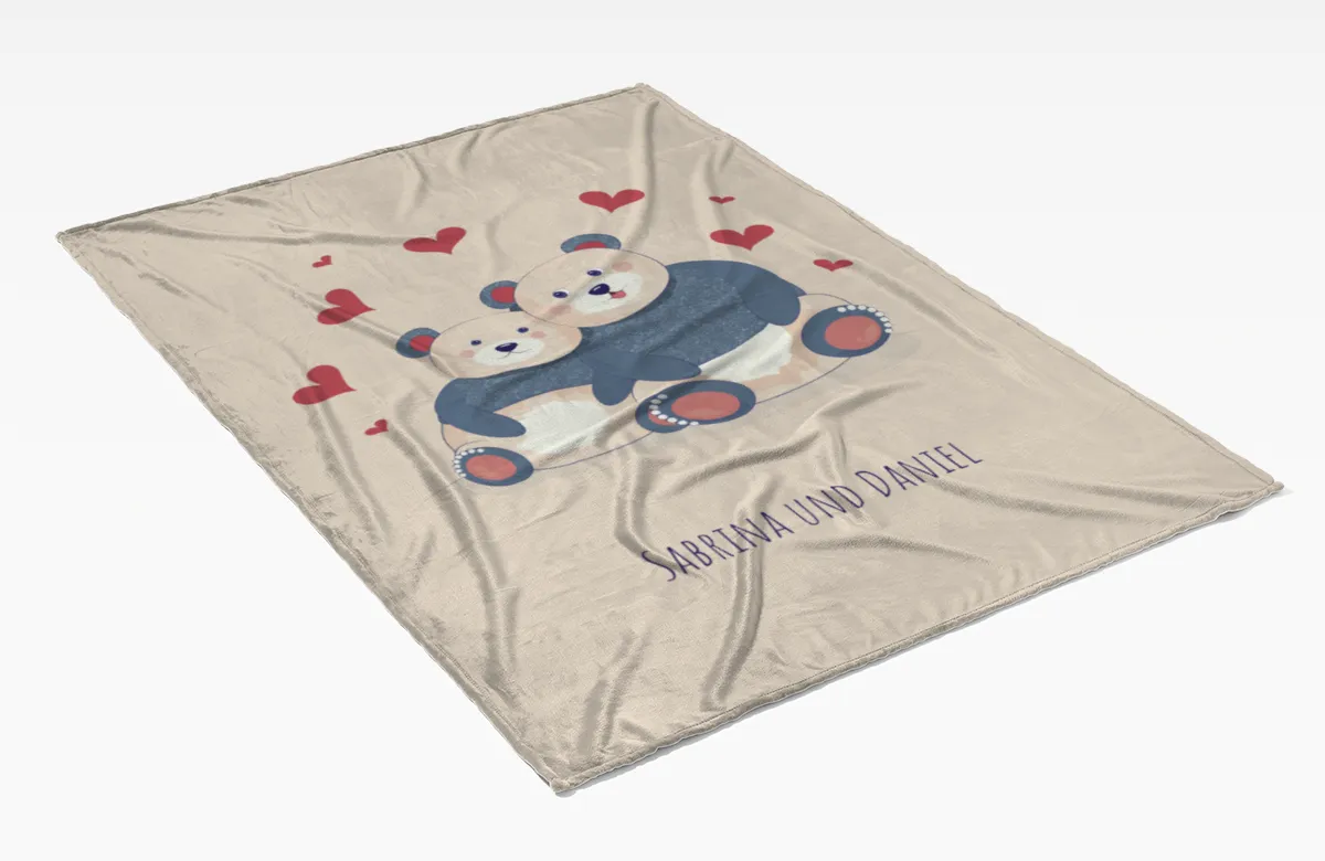 Kuscheldecke Verliebte Bären - mit Namen personalisierbar - Geschenkidee für Verliebte, Valentinstag Verliebte Bären 140 x 200 cm