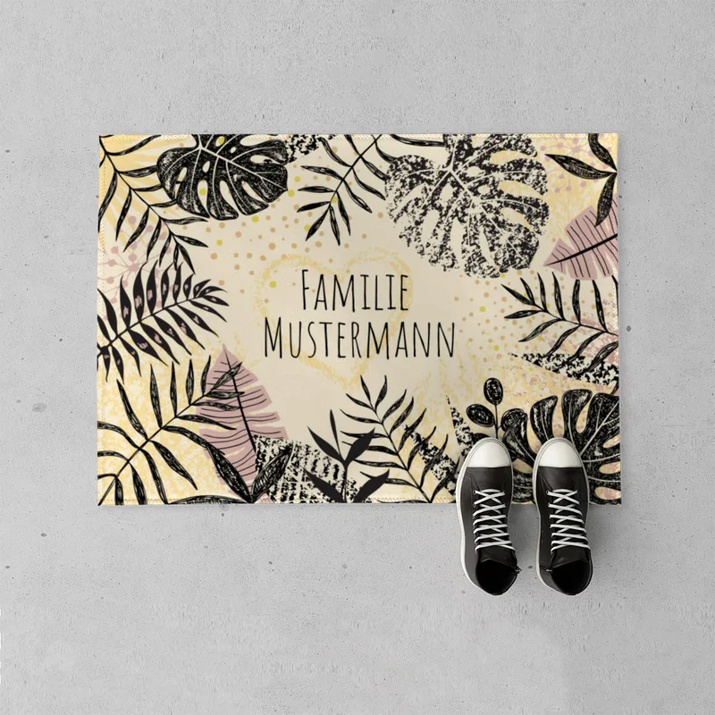 Fußmatte mit Namen personalisierbar - Geschenkidee Einzug, Geburtstag, Richtfest - Fussmatte mit Namen - Motiv Tropical Leaves 70 x 50 cm