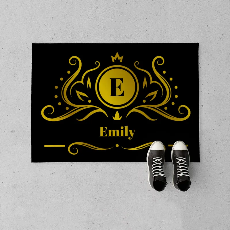 Fußmatte Ornamental mit Initial und Namen personalisierbar - Geschenkidee Einzug, Geburtstag, Richtfest - Fussmatte mit Namen Ornamental Initial 1 70 x 50 cm
