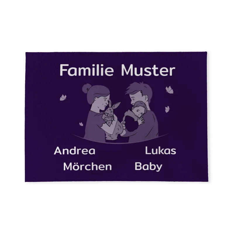 Personalisierte Fußmatte Familie mit Hasen lila 70 x 50 cm