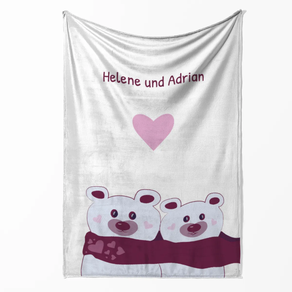 Kuscheldecke Bären mit Schal - mit Namen personalisierbar - Geschenkidee für Verliebte Bären Schal 140 x 200 cm