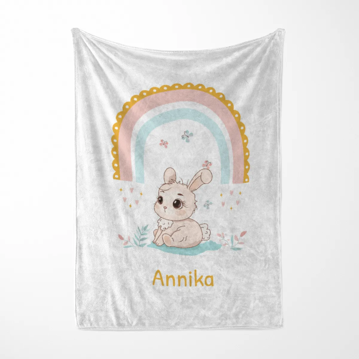 Babydecke Häschen mit Regenbogen - mit Namen personalisierbar Hase 75 x 100 cm