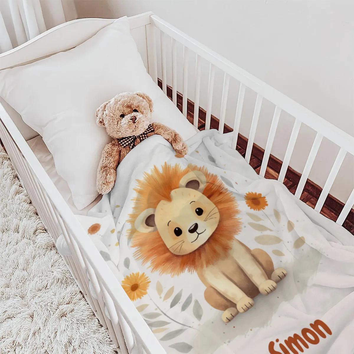 Babydecke - Namensdecke Kleiner Löwe personalisierbar multi 75 x 100 cm