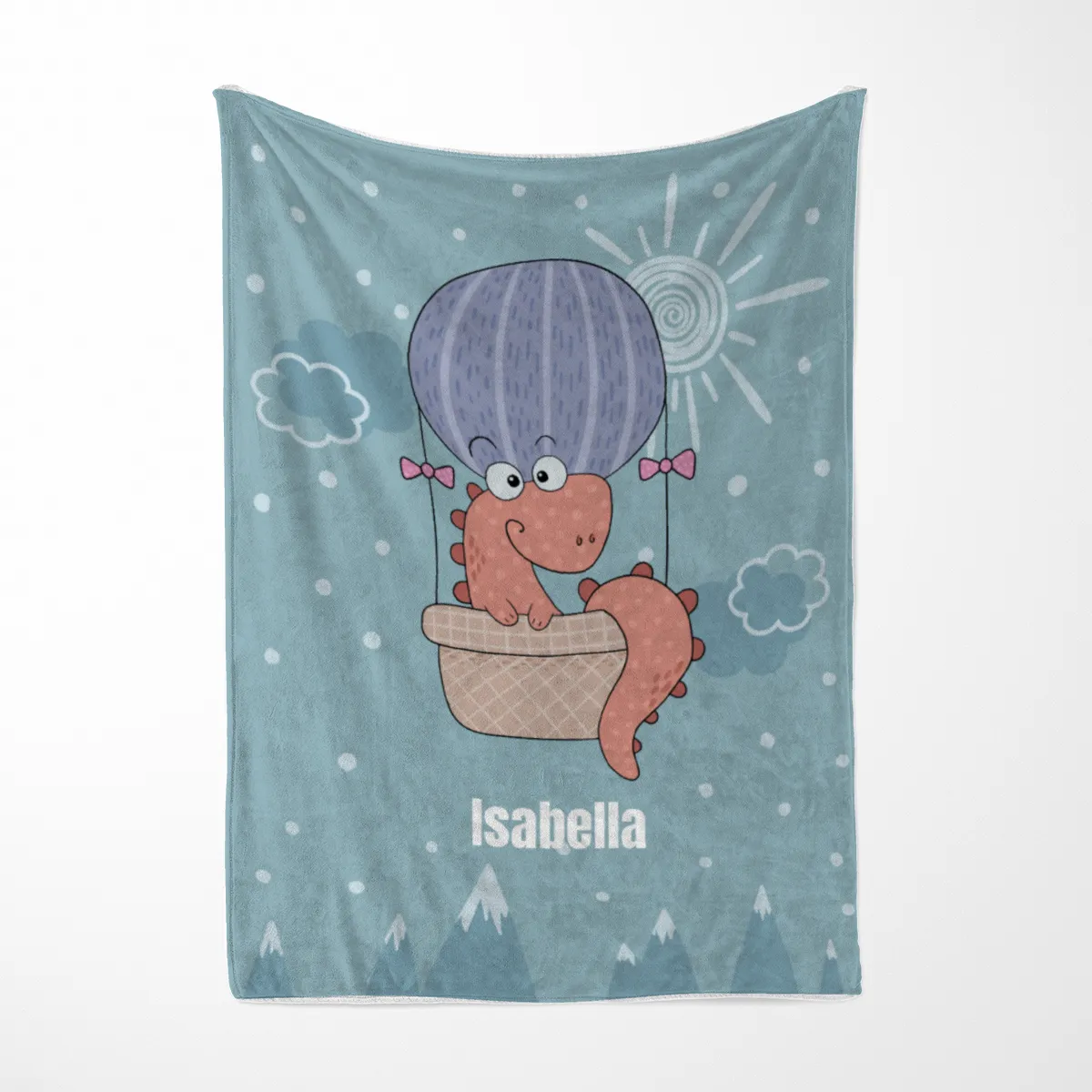 Babydecke mit Namen personalisierbar, Kuscheldecke, Namensdecke mit niedlichem Tiermotiv, Geschenkidee Geburtstag Motiv Luftfahrer Dino 75 x 100 cm