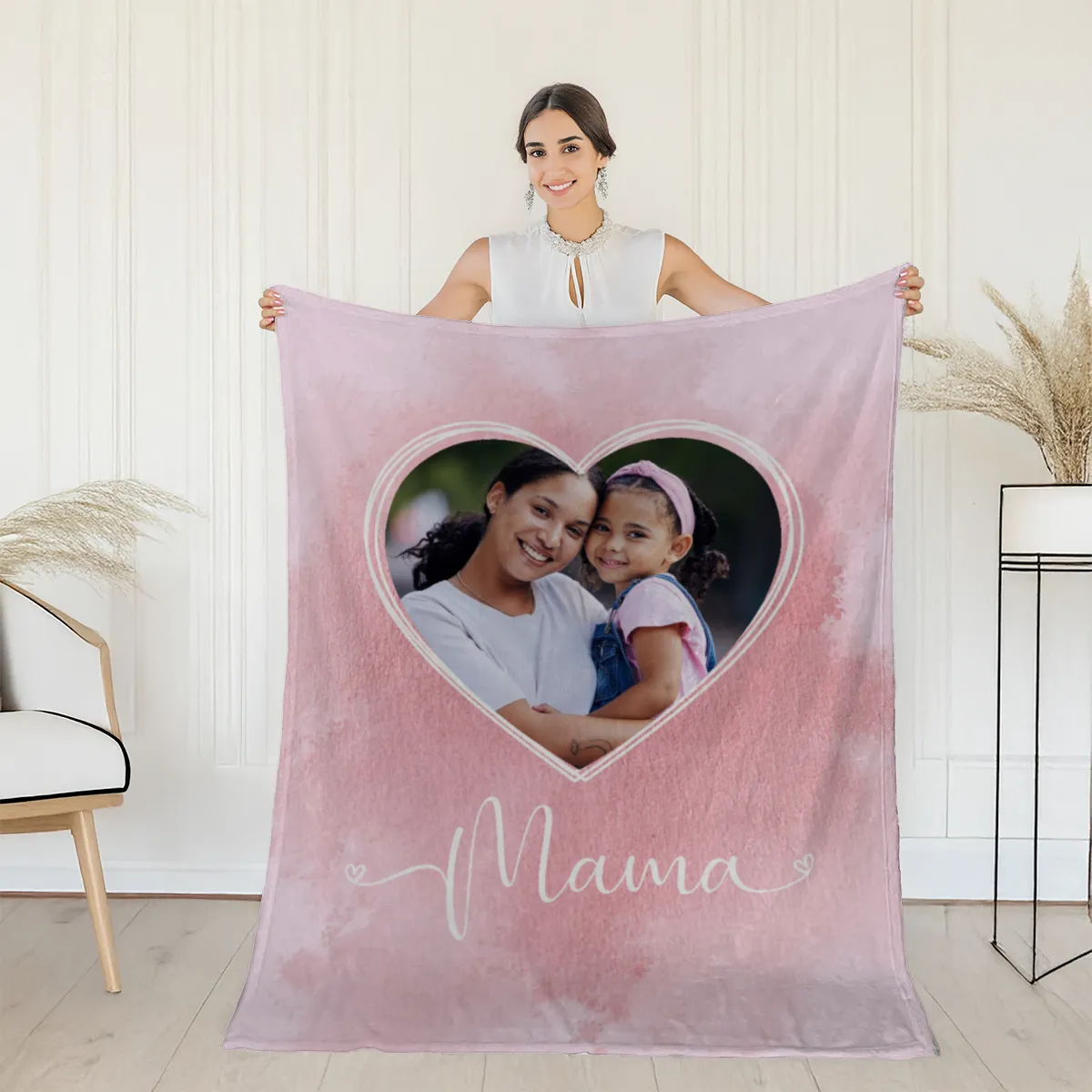 Kuscheldecke für Mamas 125 x 155 cm - mit Foto personalisierbar - Fotodecke selbst gestalten - Geschenkidee Muttertag, Geburtstag - Mama Herz