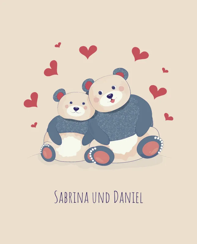 Kuscheldecke Verliebte Bären - mit Namen personalisierbar - Geschenkidee für Verliebte, Valentinstag Verliebte Bären 140 x 200 cm