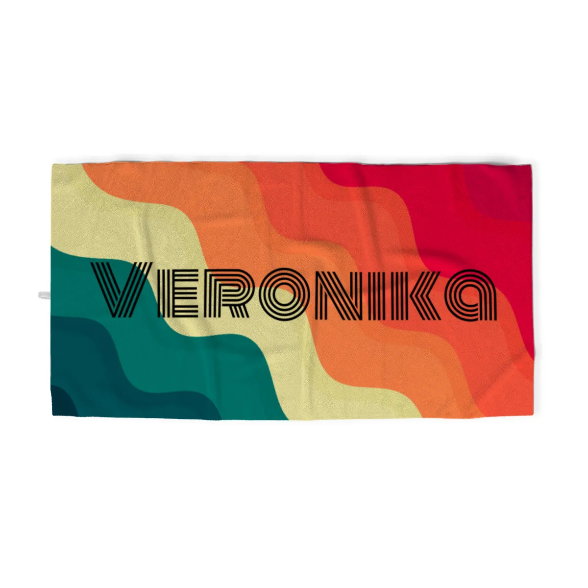 Handtuch Retrolook mit Namen personalisiert - personalisiertes Namenshandtuch - Retro Wellen
