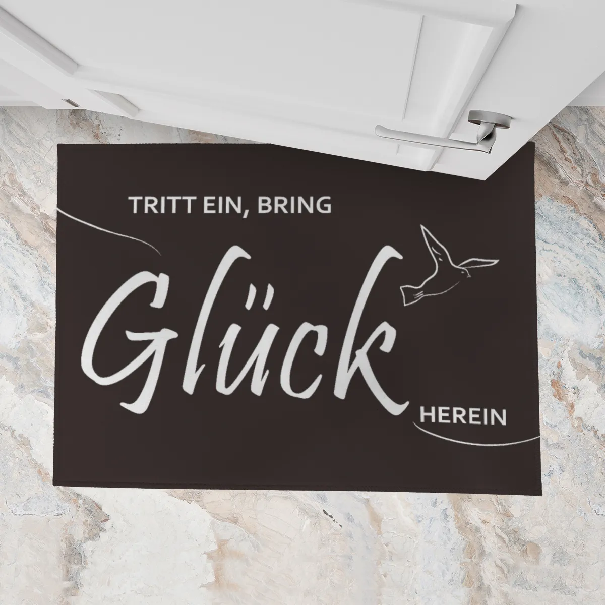 Spruch-Fußmatte Tritt ein, bring Glück herein - Schmutzfangmatte bedruckt Glück grün 70 x 50 cm