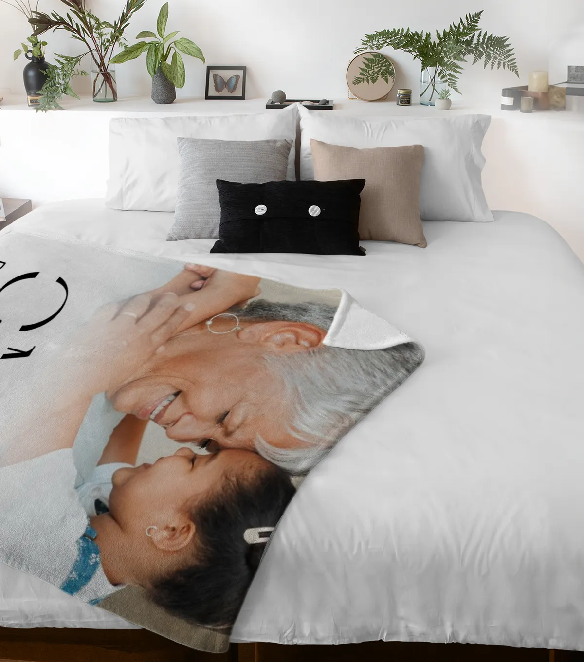 Kuscheldecke Oma 140 x 200 cm - mit Foto und 2 Texten personalisierbar - Fotodecke selbst gestalten - Geschenkidee Muttertag, Geburtstag OMA white