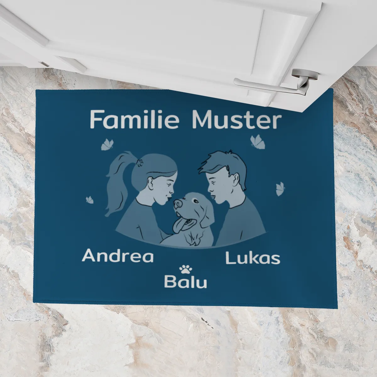 Personalisierte Fußmatte Pärchen mit Hund und Katze schwarz 70 x 50 cm