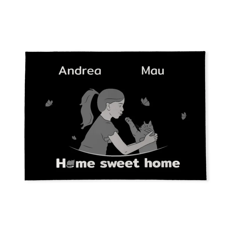 Personalisierte Fußmatte Pärchen mit Hund und Katze schwarz 70 x 50 cm