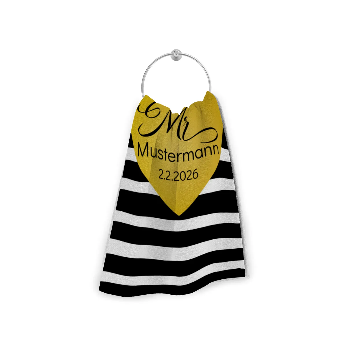 Badetuch mit Namen personalisierbar - personalisiertes Namens-Badetuch - Strandtuch mit Wunschtext - Geschenkidee Hochzeit, Paar - Motiv Misses Heart Stripes