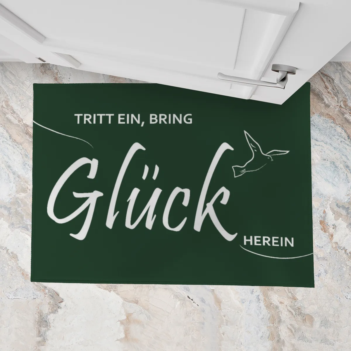 Spruch-Fußmatte Tritt ein, bring Glück herein - Schmutzfangmatte bedruckt Glück grün 70 x 50 cm