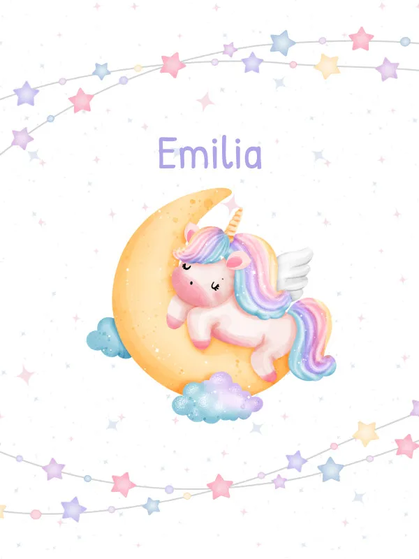 Babydecke mit Namen personalisierbar, Kuscheldecke, Namensdecke mit Einhorn, Geschenkidee Geburt Motiv Einhorn 75 x 100 cm