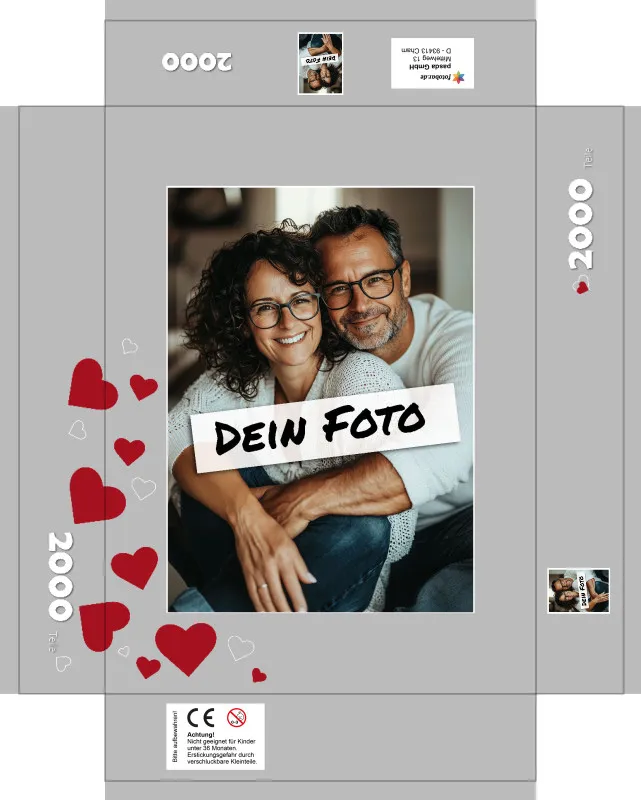 Fotopuzzle mit eigenem Bild - Fotopuzzle selbst gestalten 500 Teile - Schachtel Herzen - 500 Teile Puzzle mit Foto - Geschenk Geburtstag Valentinstag Herzen 500 Teile Quer