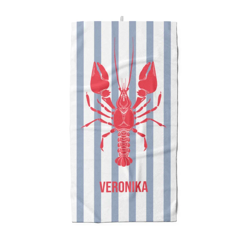 Duschtuch blau gestreift mit Hummer - mit Namen personalisierbar - personalisiertes Namensduschtuch - Lobster blau