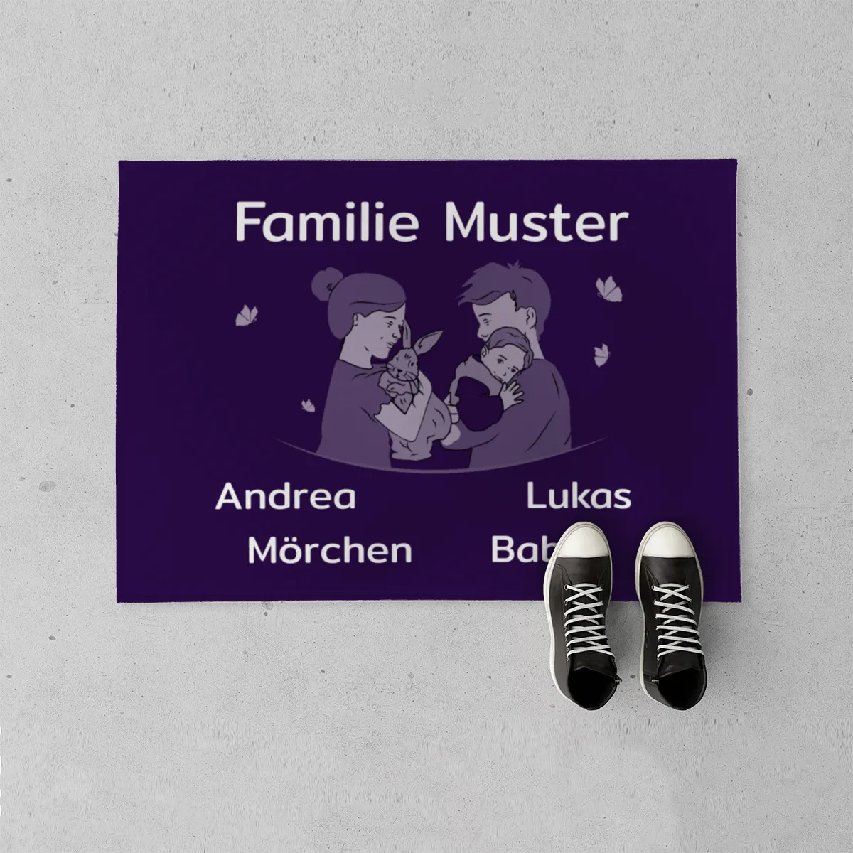 Personalisierte Fußmatte Pärchen mit Hund und Katze schwarz 70 x 50 cm